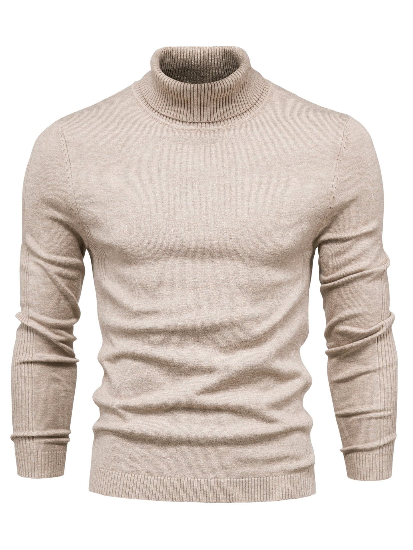 Strickpullover | Schmale Passform | Langärmlig | Rollkragen | Herrenbekleidung-Kaki-S-Chaps Herrenmode