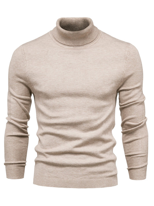 Strickpullover | Schmale Passform | Langärmlig | Rollkragen | Herrenbekleidung-Kaki-S-Chaps Herrenmode