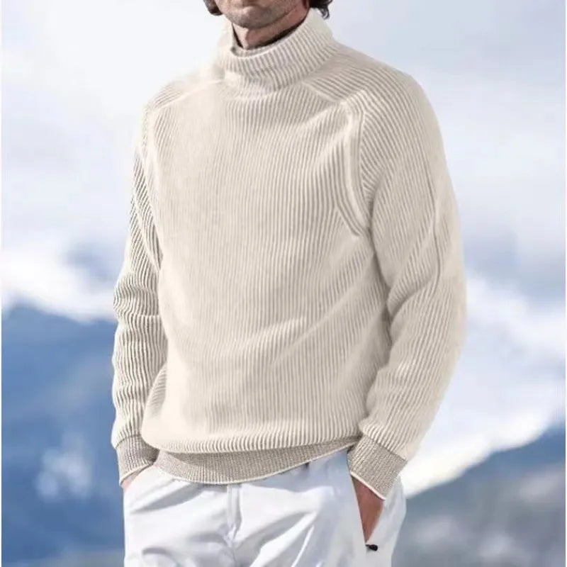 Strickpullover – Warmer Rollkragenpullover für Männer aus Rippstrick-Beige-XS-Chaps Herrenmode