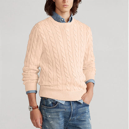 Strickpullover – Zopfmuster – Rundhalsausschnitt – Pullover – Herrenpullover-Beige-M-Chaps Herrenmode