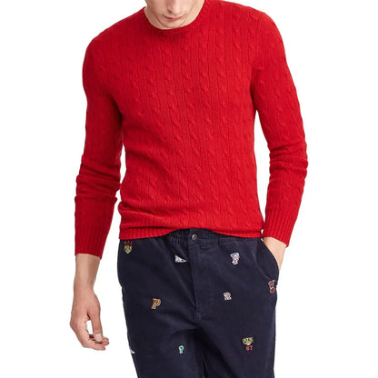 Strickpullover – Zopfmuster – Rundhalsausschnitt – Pullover – Herrenpullover-Rot-M-Chaps Herrenmode