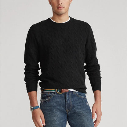 Strickpullover – Zopfmuster – Rundhalsausschnitt – Pullover – Herrenpullover-Schwarz-M-Chaps Herrenmode