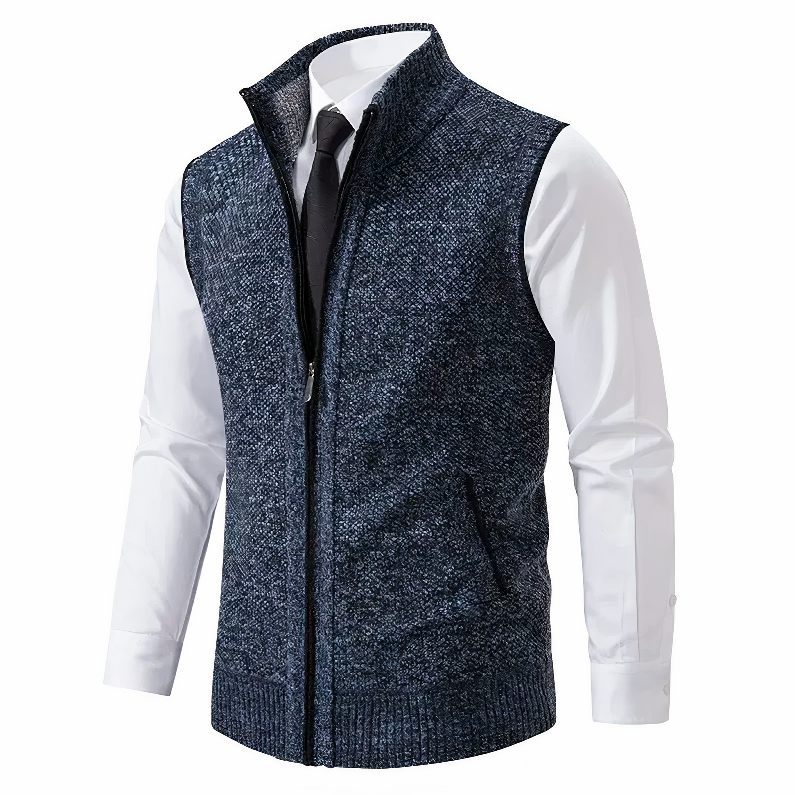Strickweste - Herren Stehkragen Zip-Up Weste mit Taschen-Blau-XS-Chaps Herrenmode