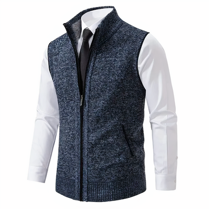 Strickweste - Herren Stehkragen Zip-Up Weste mit Taschen-Blau-XS-Chaps Herrenmode