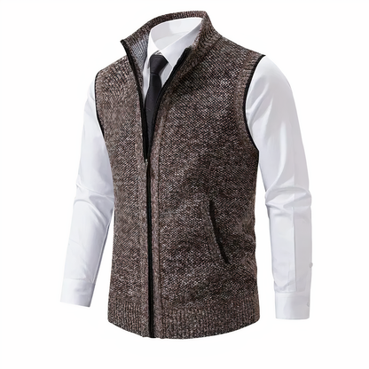 Strickweste - Herren Stehkragen Zip-Up Weste mit Taschen-Braun-XS-Chaps Herrenmode