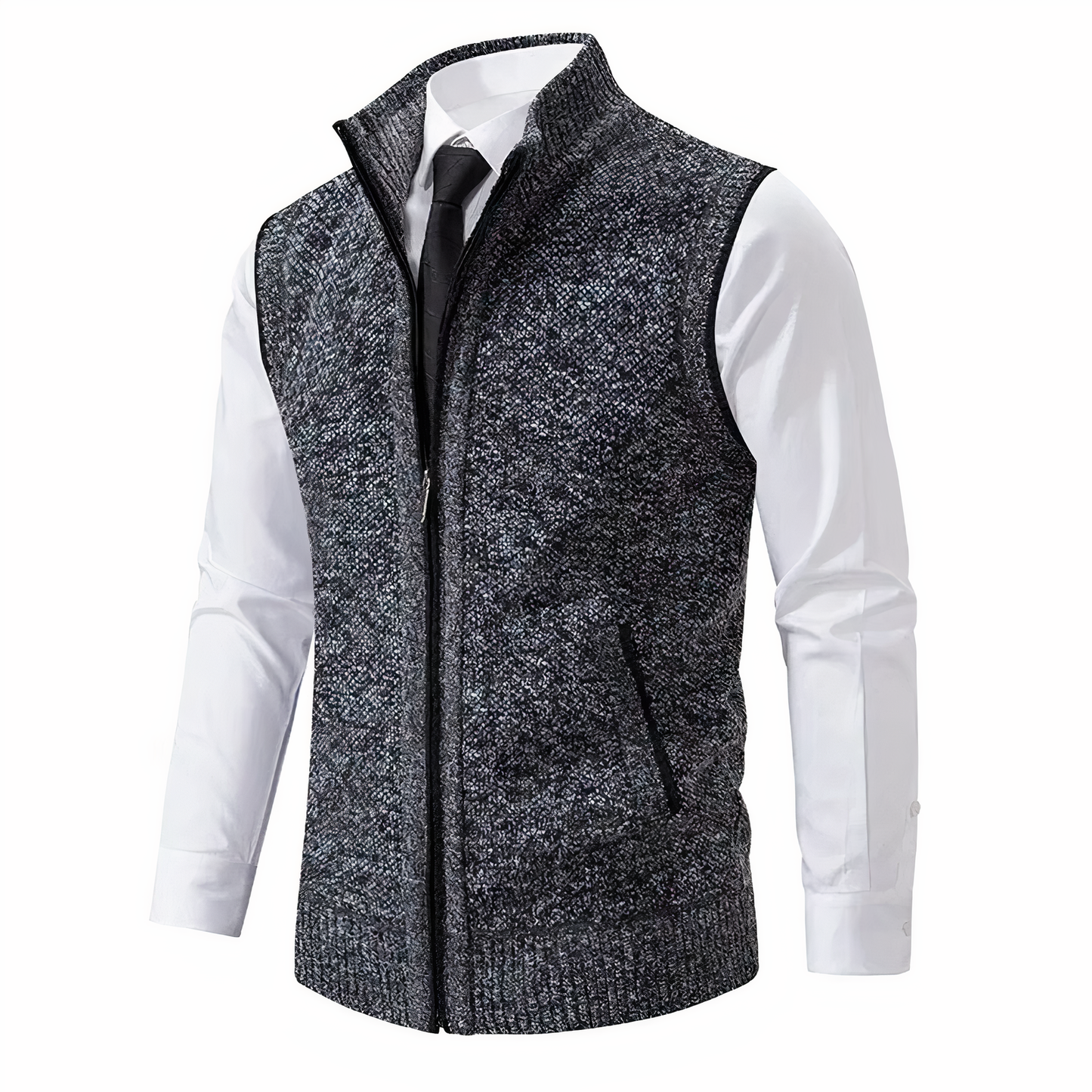 Strickweste - Herren Stehkragen Zip-Up Weste mit Taschen-Dunkelgrau-XS-Chaps Herrenmode