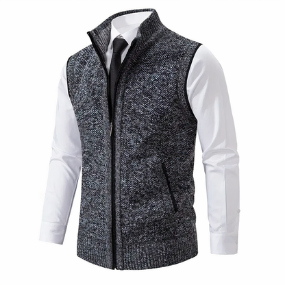 Strickweste - Herren Stehkragen Zip-Up Weste mit Taschen-Dunkelgrau-XS-Chaps Herrenmode