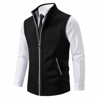 Strickweste - Herren Stehkragen Zip-Up Weste mit Taschen-Schwarz-XS-Chaps Herrenmode