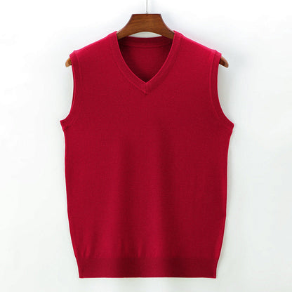 Strickweste | V-Ausschnitt | Ärmellos | Strickjacke | Herrenweste-Rot-M-Chaps Herrenmode
