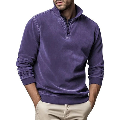 Sweatshirt mit Viertelreißverschluss - Herren lässiger Half-Zip Pullover-Lila-S-Chaps Herrenmode