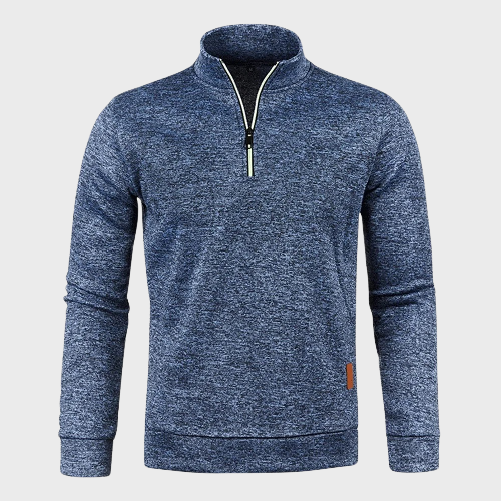 Sweatshirt mit Viertelreißverschluss - Herren lässiger Langarm-Pullover mit halbem Reißverschluss-Blau-S-Chaps Herrenmode