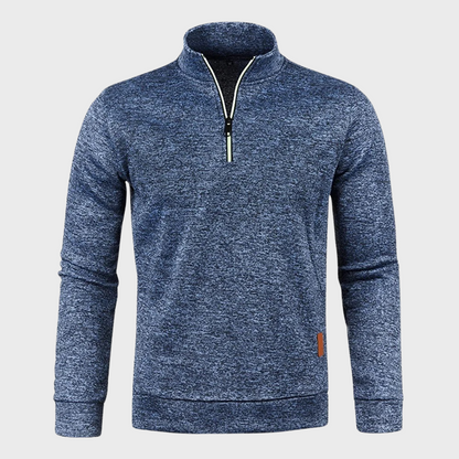 Sweatshirt mit Viertelreißverschluss - Herren lässiger Langarm-Pullover mit halbem Reißverschluss-Blau-S-Chaps Herrenmode