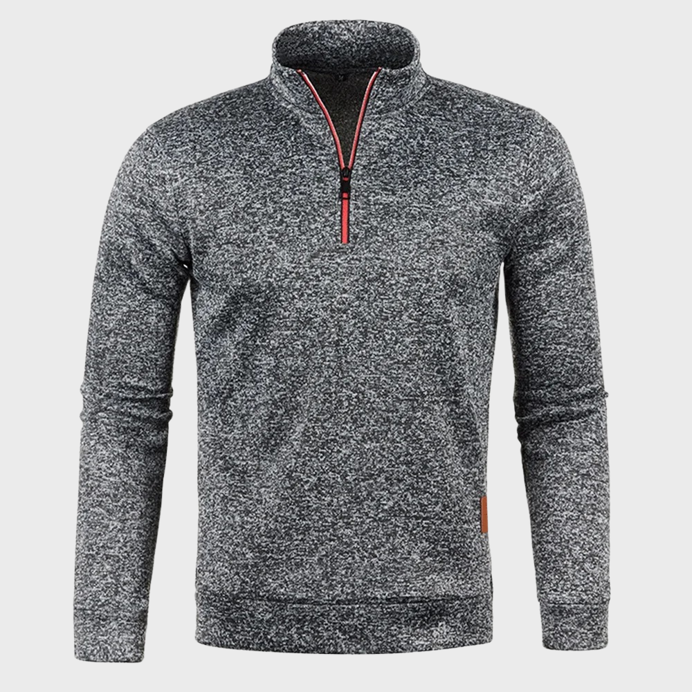 Sweatshirt mit Viertelreißverschluss - Herren lässiger Langarm-Pullover mit halbem Reißverschluss-Dunkelgrau-S-Chaps Herrenmode