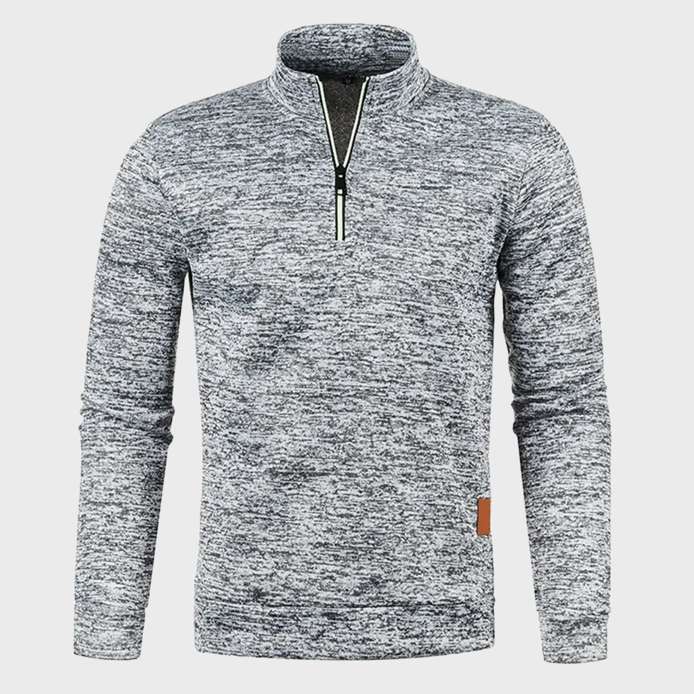 Sweatshirt mit Viertelreißverschluss - Herren lässiger Langarm-Pullover mit halbem Reißverschluss-Hellgrau-S-Chaps Herrenmode