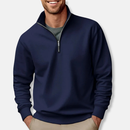 Sweatshirt mit Viertelreißverschluss – Lässig – Lockere Passform – Pullover mit halbem Reißverschluss – Herrenpullover-Marineblau-S-Chaps Herrenmode