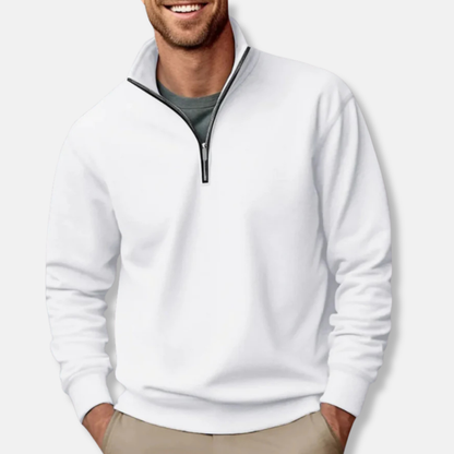 Sweatshirt mit Viertelreißverschluss – Lässig – Lockere Passform – Pullover mit halbem Reißverschluss – Herrenpullover-Weiß-S-Chaps Herrenmode
