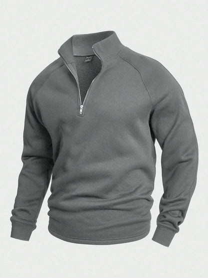 Sweatshirt mit Viertelreißverschluss – Lässiger, warmer Pullover mit halbem Reißverschluss für Männer-Grau-S-Chaps Herrenmode