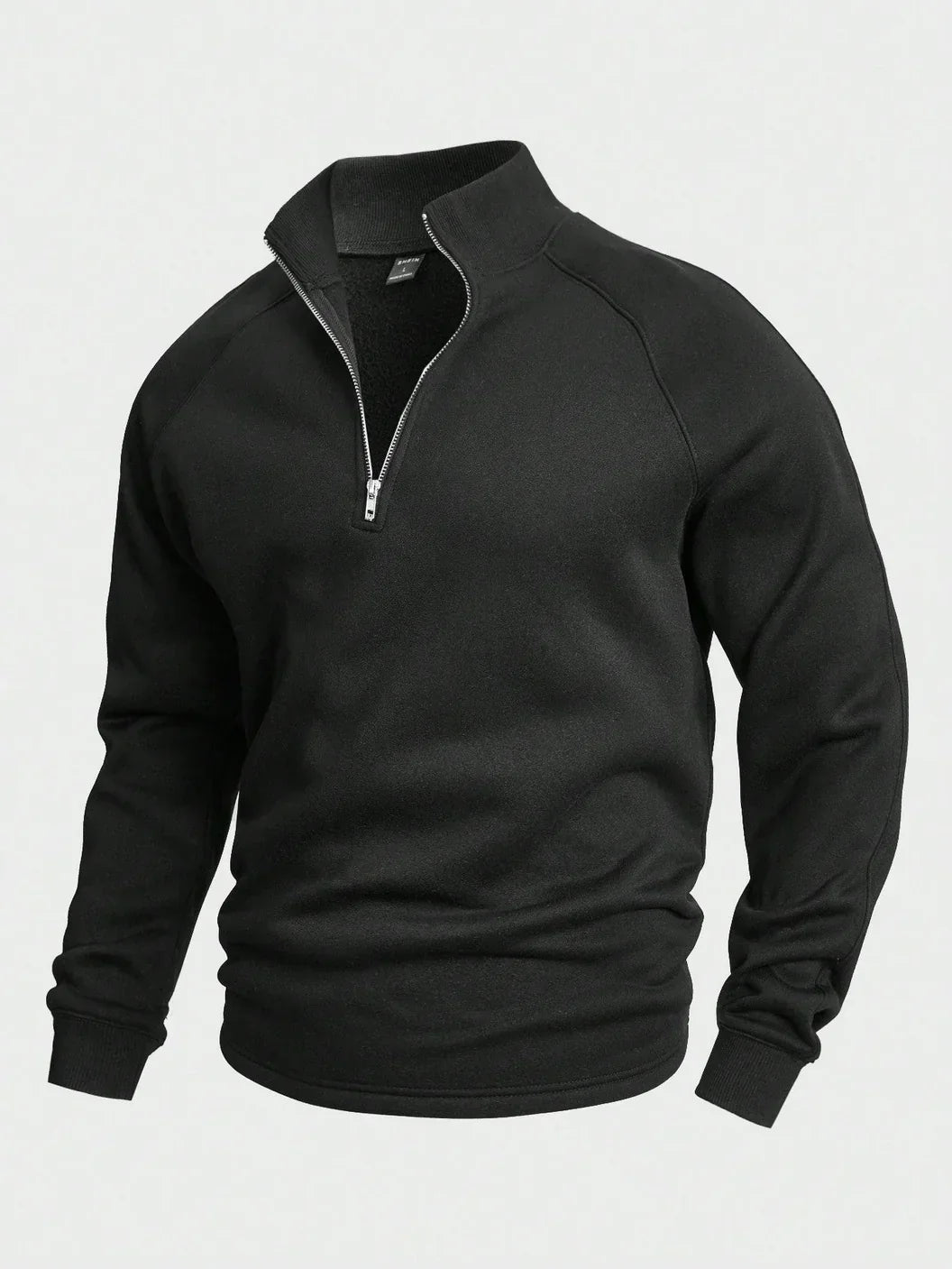 Sweatshirt mit Viertelreißverschluss – Lässiger, warmer Pullover mit halbem Reißverschluss für Männer-Schwarz-S-Chaps Herrenmode