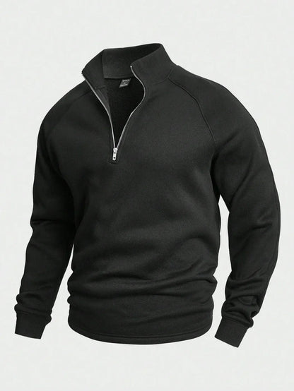 Sweatshirt mit Viertelreißverschluss – Lässiger, warmer Pullover mit halbem Reißverschluss für Männer-Schwarz-S-Chaps Herrenmode