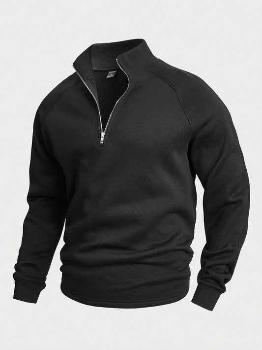 Sweatshirt mit Viertelreißverschluss – Lässiger, warmer Pullover mit halbem Reißverschluss für Männer-Schwarz-S-Chaps Herrenmode