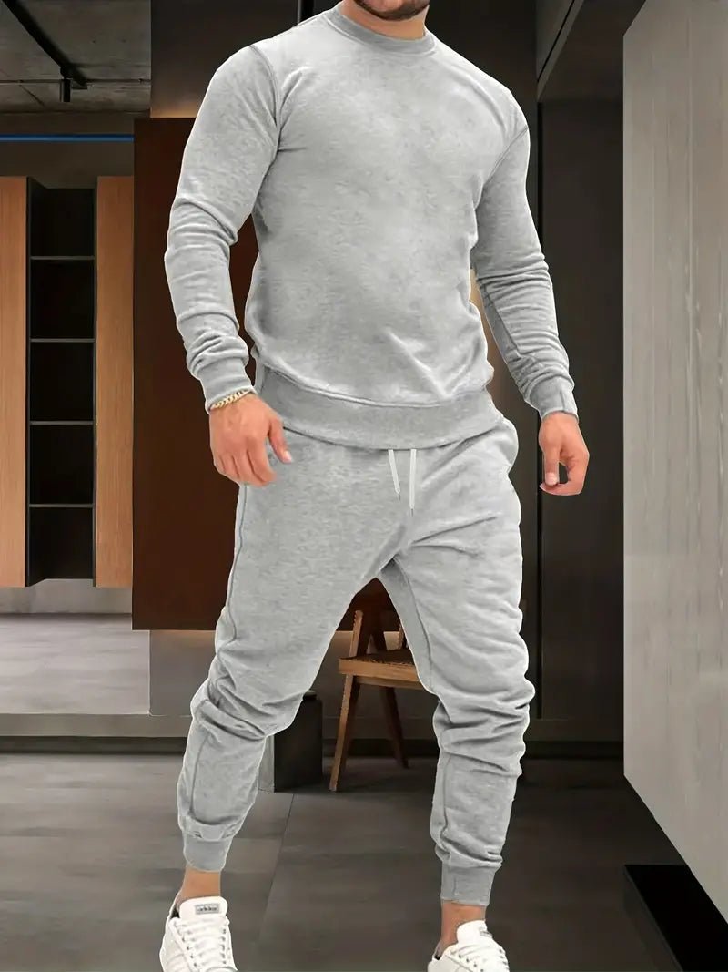 Sweatshirt- und Jogginghosen-Set | Kordelzug | Zweiteilig | Sweatshirt-Set | Jogginganzüge für Herren-Grau-S-Chaps Herrenmode