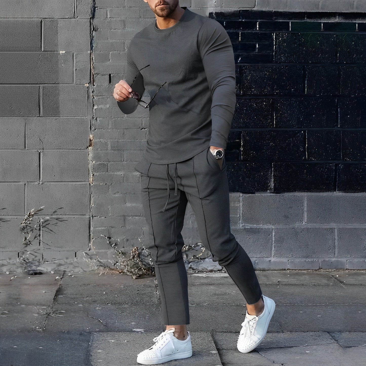 Sweatshirt- und Jogginghosen-Set – Lässiges zweiteiliges Set für Männer-Dunkelgrau-S-Chaps Herrenmode