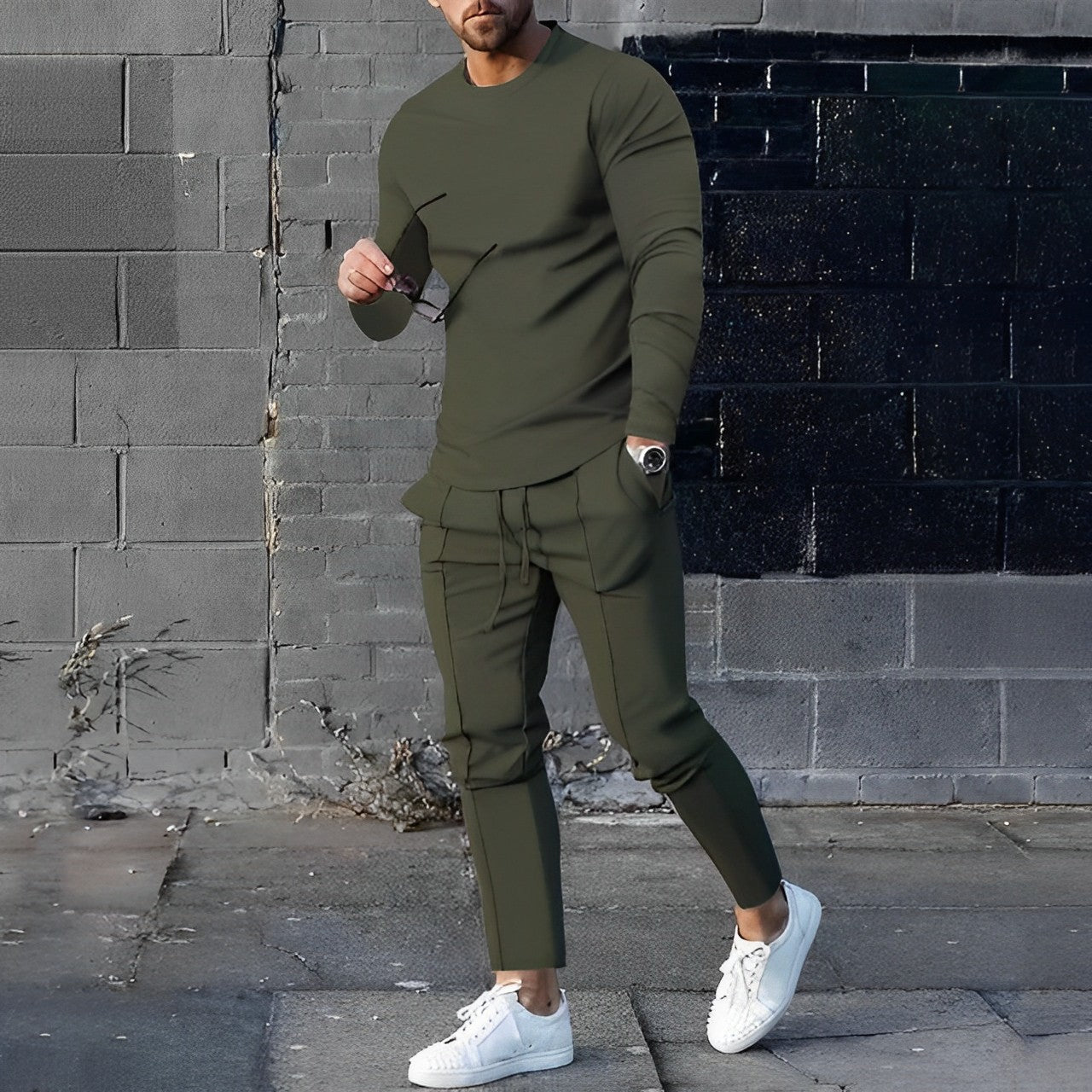 Sweatshirt- und Jogginghosen-Set – Lässiges zweiteiliges Set für Männer-Dunkelgrün-S-Chaps Herrenmode