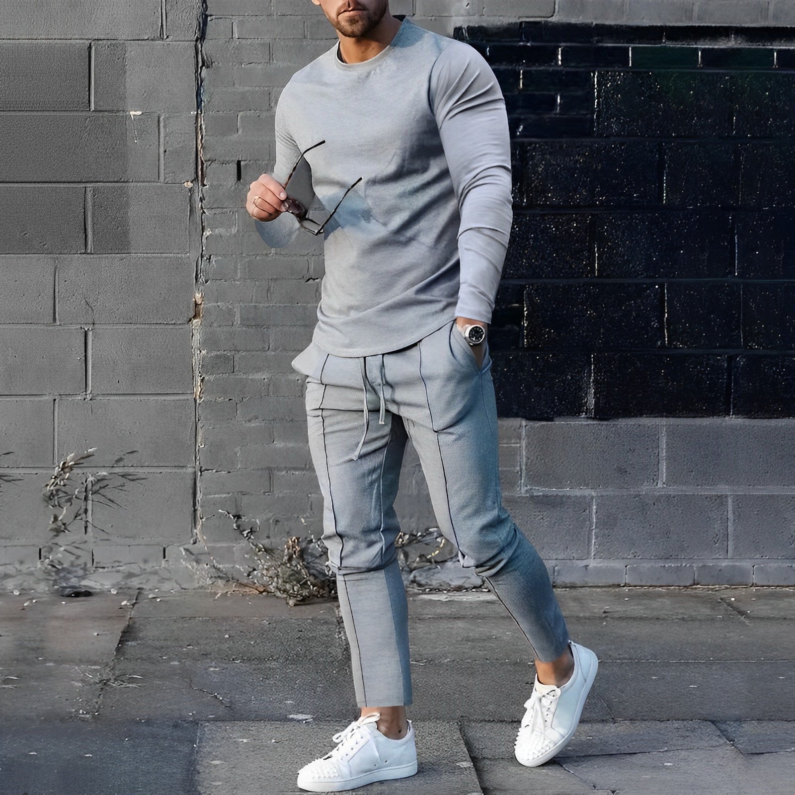 Sweatshirt- und Jogginghosen-Set – Lässiges zweiteiliges Set für Männer-Grau-S-Chaps Herrenmode