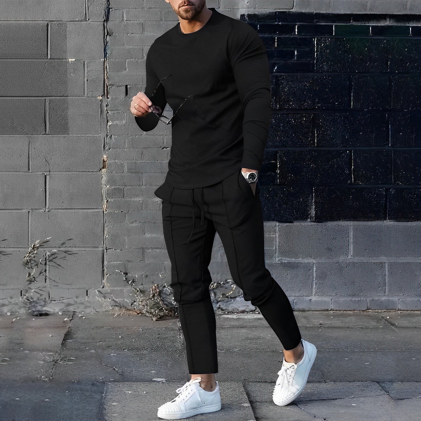 Sweatshirt- und Jogginghosen-Set – Lässiges zweiteiliges Set für Männer-Schwarz-S-Chaps Herrenmode