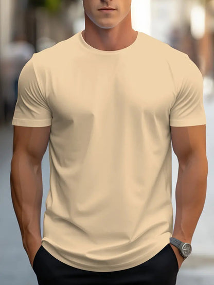 T-Shirt - Casual - Kurze Ärmel - T-Shirt mit Rundhalsausschnitt - Herrenhemden-Aprikose-XS-Chaps Herrenmode