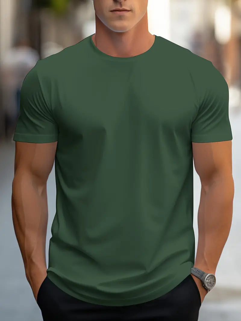 T-Shirt - Casual - Kurze Ärmel - T-Shirt mit Rundhalsausschnitt - Herrenhemden-Dunkelgrün-XS-Chaps Herrenmode