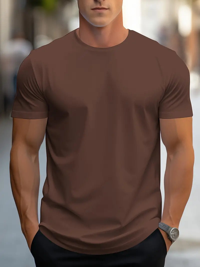 T-Shirt - Casual - Kurze Ärmel - T-Shirt mit Rundhalsausschnitt - Herrenhemden-Kaffee-XS-Chaps Herrenmode