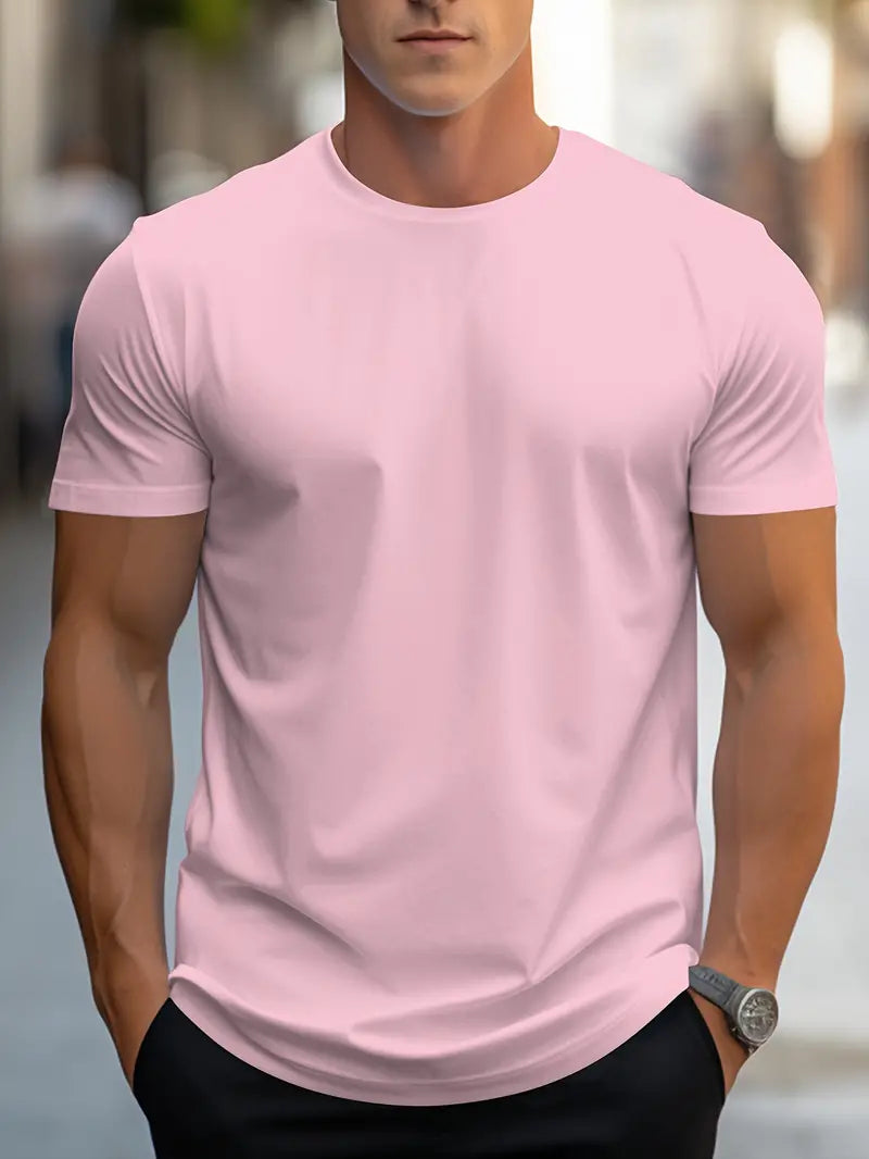 T-Shirt - Casual - Kurze Ärmel - T-Shirt mit Rundhalsausschnitt - Herrenhemden-Rosa-XS-Chaps Herrenmode