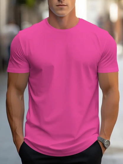 T-Shirt - Casual - Kurze Ärmel - T-Shirt mit Rundhalsausschnitt - Herrenhemden-Rosenrot-XS-Chaps Herrenmode