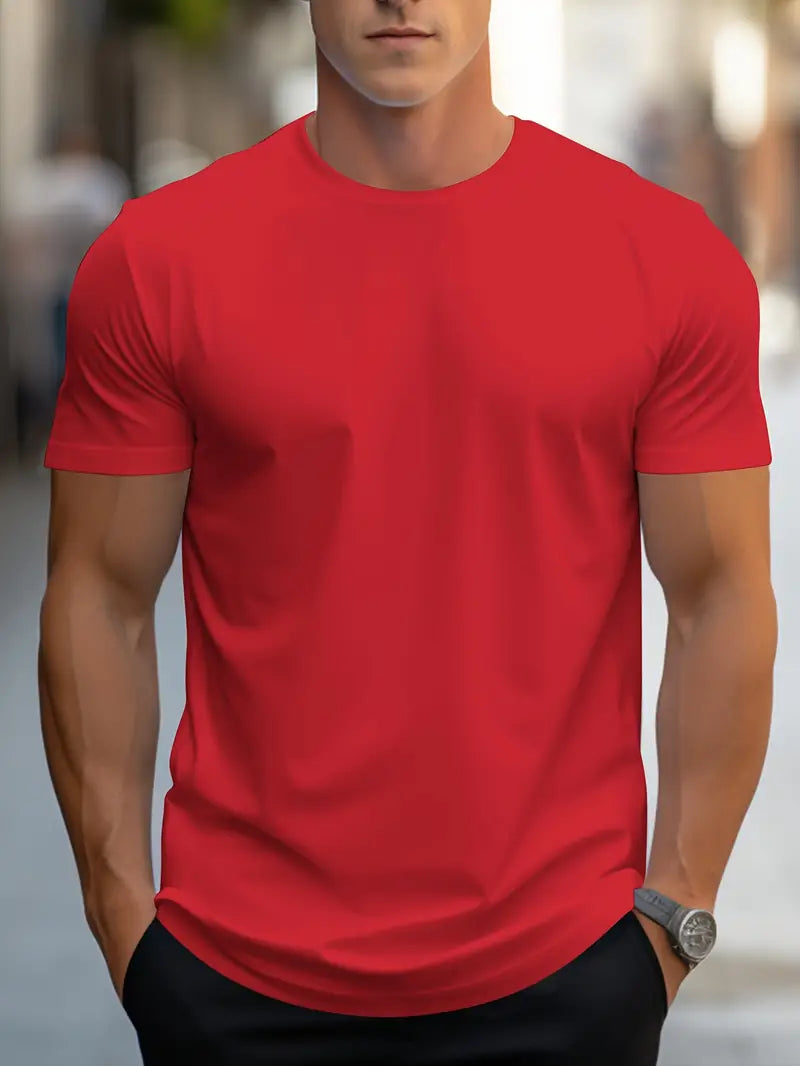 T-Shirt - Casual - Kurze Ärmel - T-Shirt mit Rundhalsausschnitt - Herrenhemden-Rot-XS-Chaps Herrenmode
