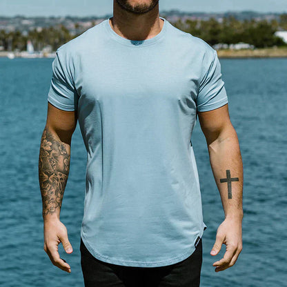T-Shirt | Kurzarm | Rundhalsausschnitt | Slim-Fit-T-Shirts | Herren-T-Shirts-Hellblau-S-Chaps Herrenmode