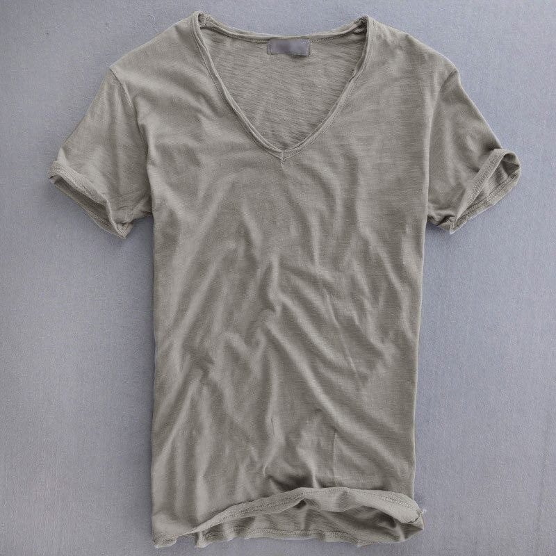T-Shirt | Leichtgewicht | Sommer | T-Shirt mit V-Ausschnitt | Herrenhemden-Hellgrau-M-Chaps Herrenmode