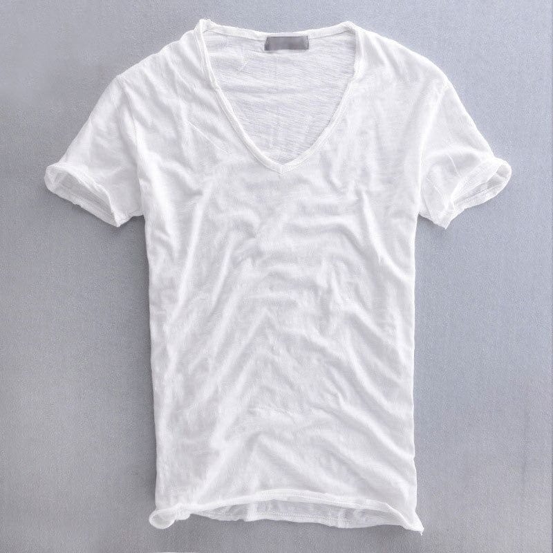T-Shirt | Leichtgewicht | Sommer | T-Shirt mit V-Ausschnitt | Herrenhemden-Weiß-M-Chaps Herrenmode
