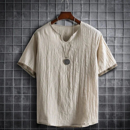 T-Shirt - V-Ausschnitt - Loose Fit - Herren T-Shirt - Herrenhemd-Beige-M-Chaps Herrenmode