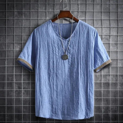 T-Shirt - V-Ausschnitt - Loose Fit - Herren T-Shirt - Herrenhemd-Blau-M-Chaps Herrenmode