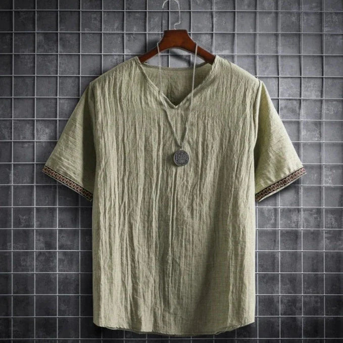 T-Shirt - V-Ausschnitt - Loose Fit - Herren T-Shirt - Herrenhemd-Grün-M-Chaps Herrenmode