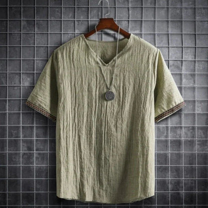 T-Shirt - V-Ausschnitt - Loose Fit - Herren T-Shirt - Herrenhemd-Grün-M-Chaps Herrenmode