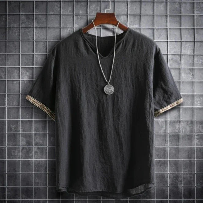 T-Shirt - V-Ausschnitt - Loose Fit - Herren T-Shirt - Herrenhemd-Schwarz-M-Chaps Herrenmode