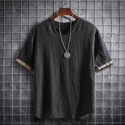 T-Shirt - V-Ausschnitt - Loose Fit - Herren T-Shirt - Herrenhemd-Schwarz-M-Chaps Herrenmode