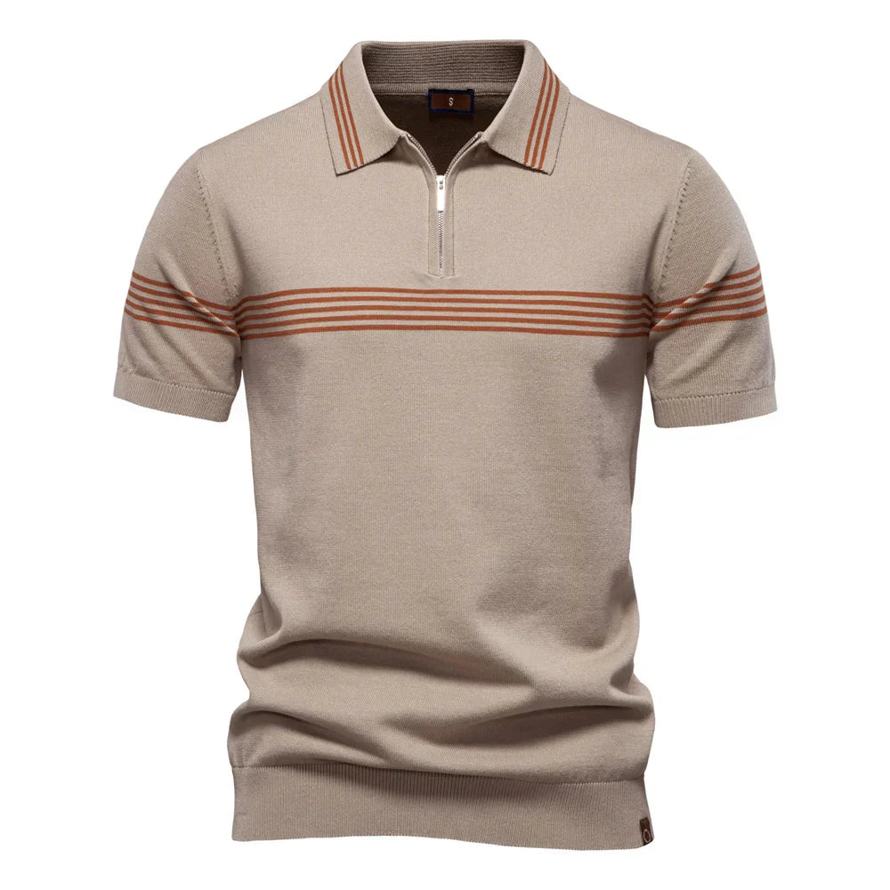T-Shirt mit Kragen | Gestrickt | Viertel-Reißverschluss | Polo-T-Shirt | Herren-Poloshirt-Khaki-S-Chaps Herrenmode