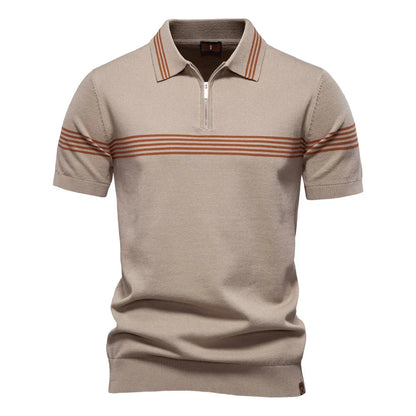 T-Shirt mit Kragen | Gestrickt | Viertel-Reißverschluss | Polo-T-Shirt | Herren-Poloshirt-Khaki-S-Chaps Herrenmode
