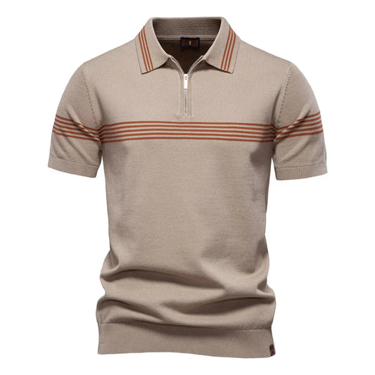 T-Shirt mit Kragen | Gestrickt | Viertel-Reißverschluss | Polo-T-Shirt | Herren-Poloshirt-Khaki-S-Chaps Herrenmode