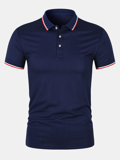 T-Shirt mit Kragen – schmal geschnitten – kurze Ärmel – Poloshirt – Herrenbekleidung-Dunkelblau-S-Chaps Herrenmode