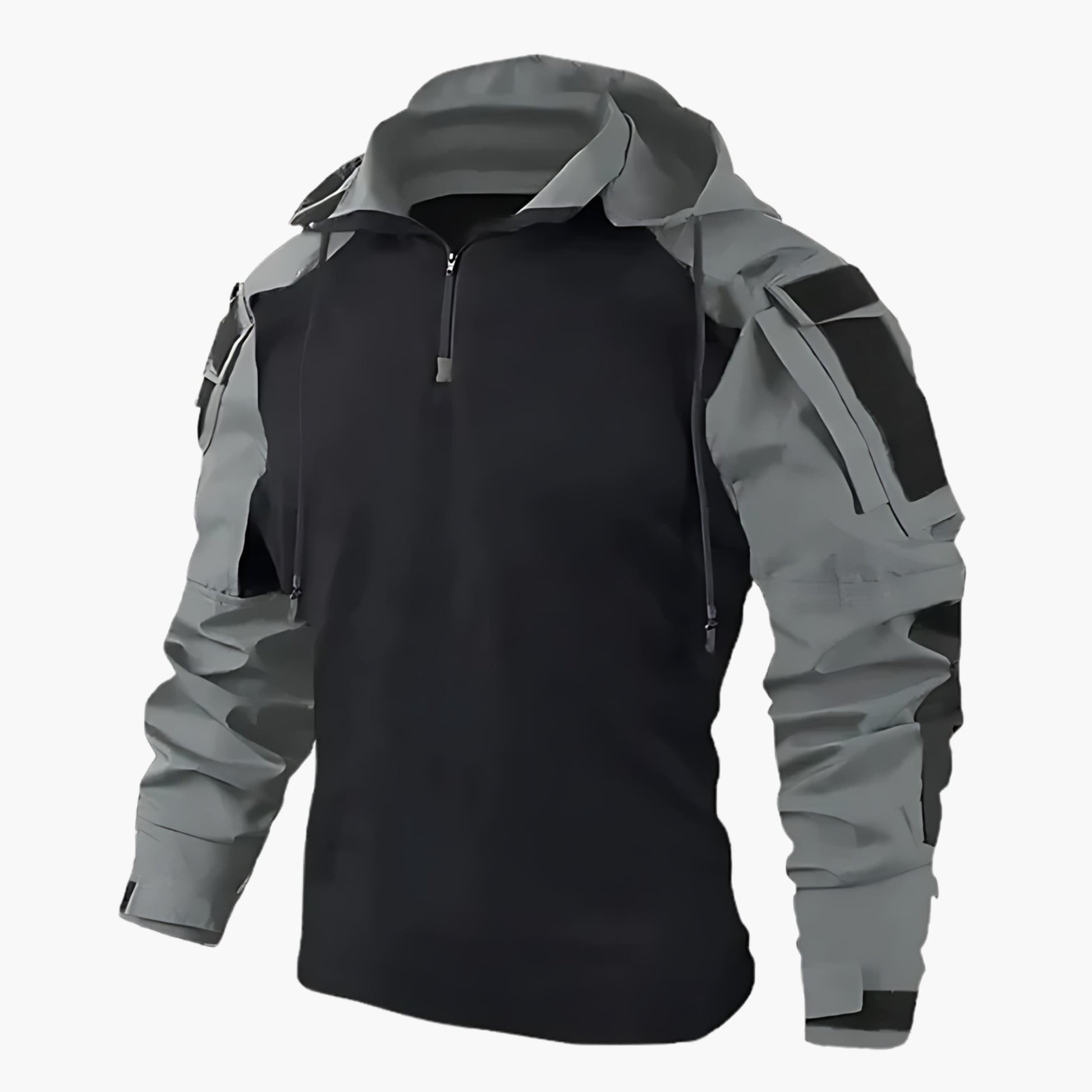 Taktische Jacke | Halb-Reißverschluss | Kapuze | Militärjacke | Herrenbekleidung-Grau-M-Chaps Herrenmode