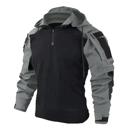 Taktisches Hemd – Kapuze – Halbreißverschluss – Trekking-Kapuzenjacke – Herrenhemd-Grau-M-Chaps Herrenmode
